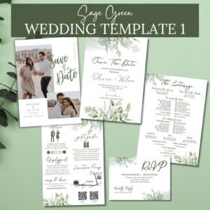 Sage Green Wedding Invitation Template (Canva Editable)