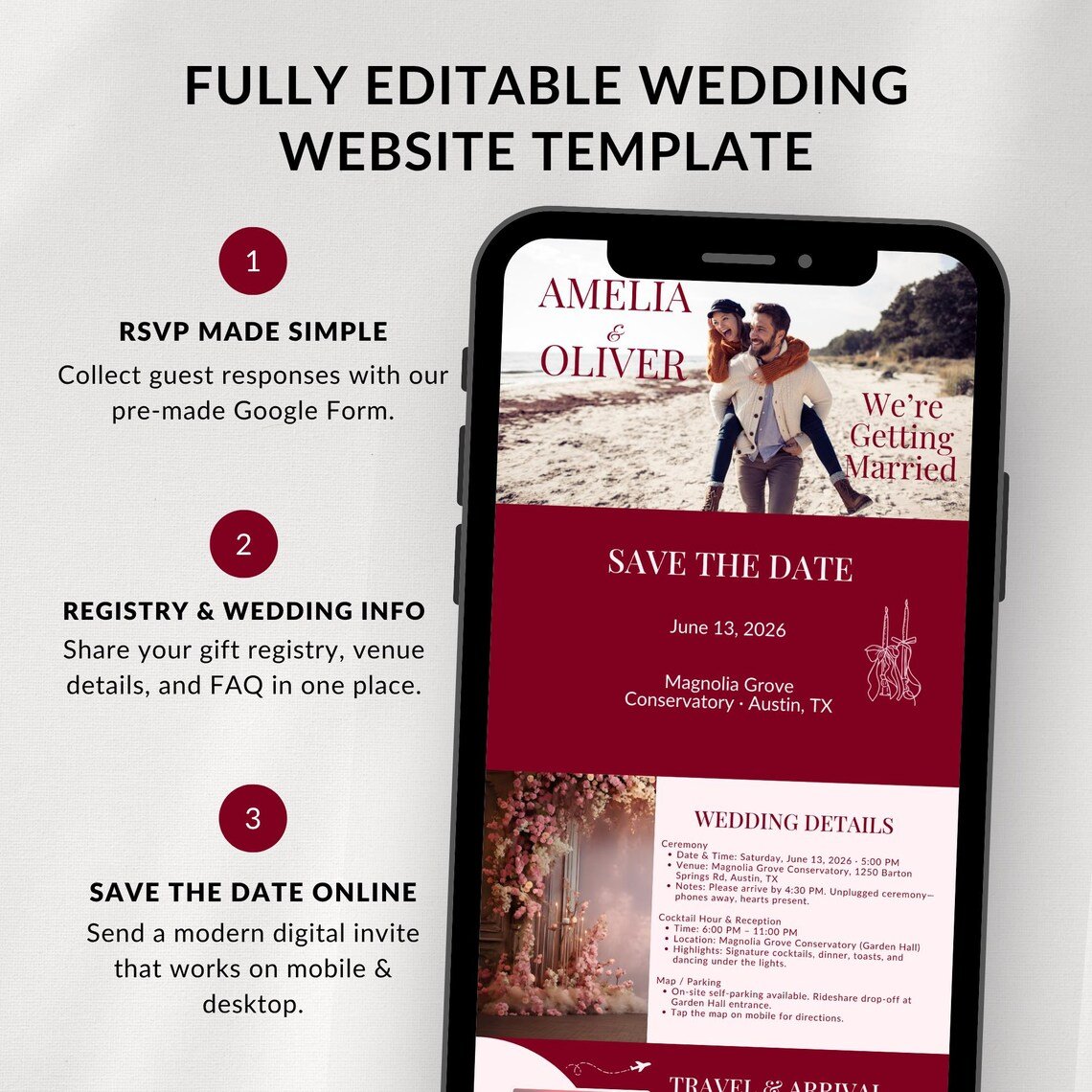 Burgundy Elegance Wedding Website Template (Canva Editable) - Image 2