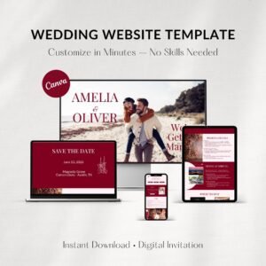 Burgundy Elegance Wedding Website Template (Canva Editable)