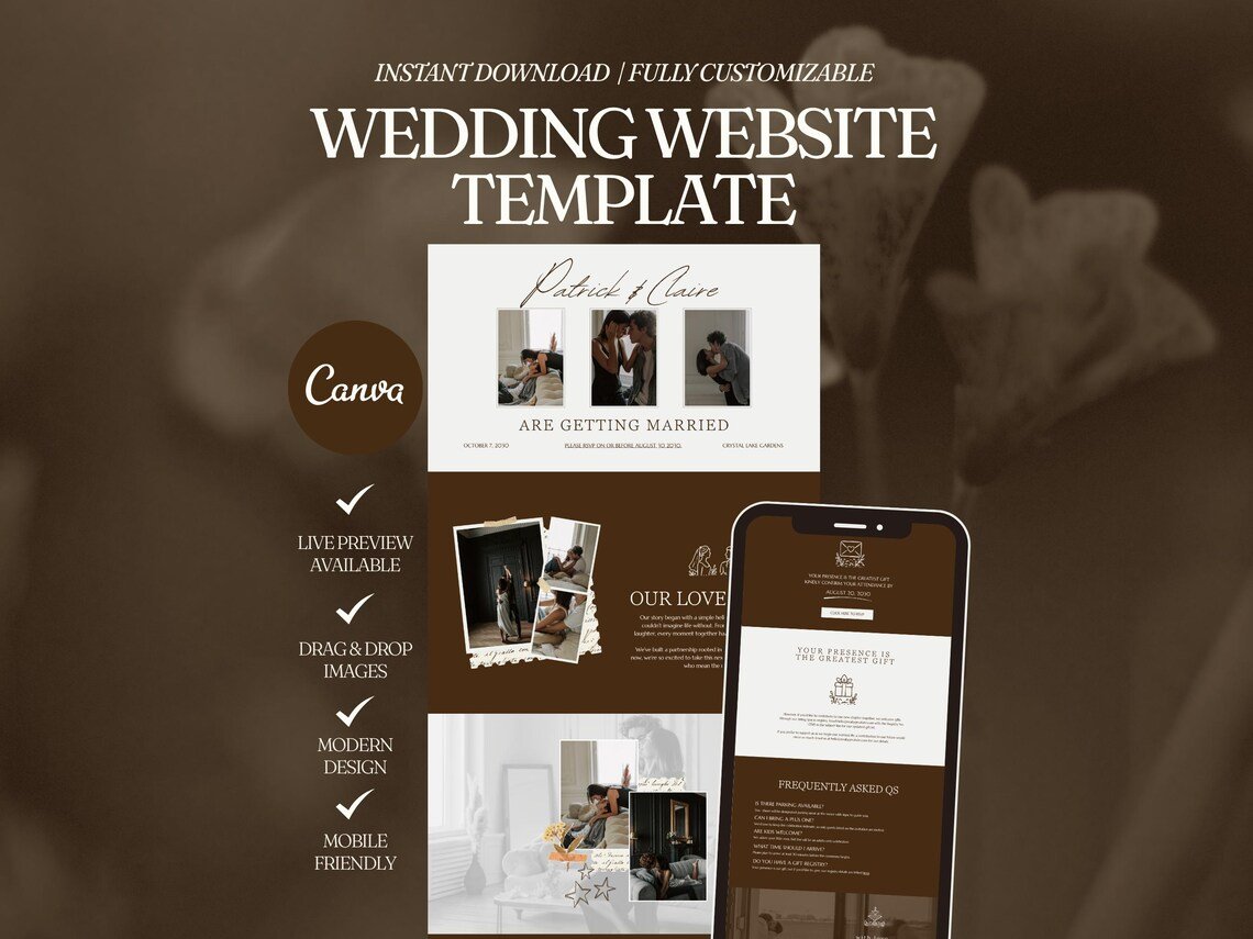 Neutral Colors Wedding Website (Canva Editable)